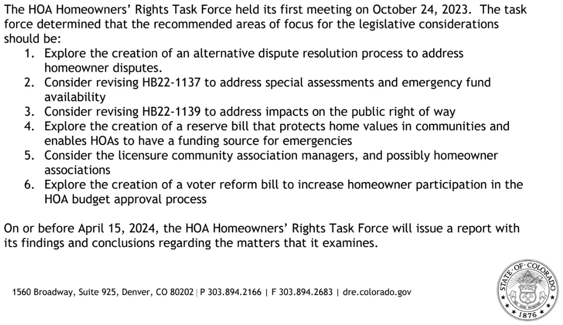 Colorado Task Force Recommendations - December 2023
