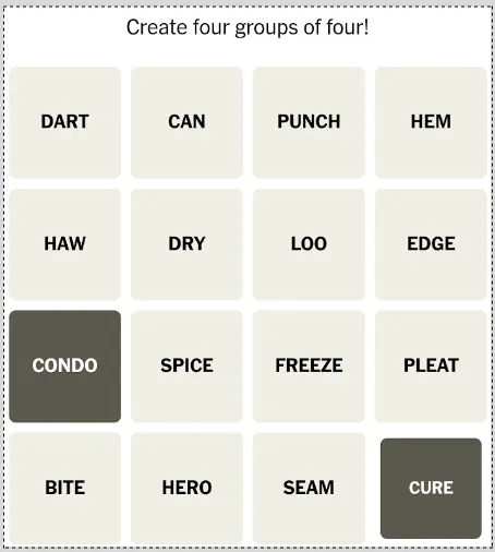 The CONDO CURE via NYT Connections Word Game