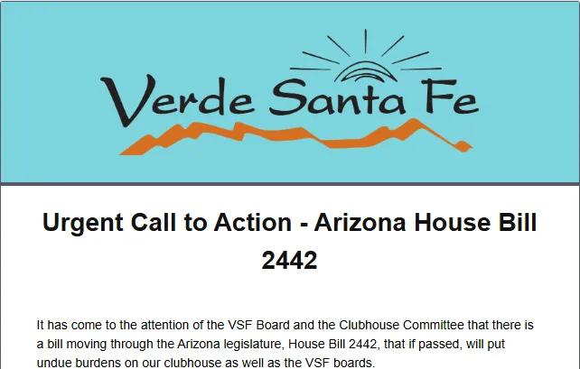Verde Santa Fe HOA's Call to Action for Arizona HB2442