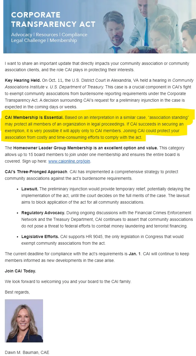 Corporate Transparency Act - Advocacy | Resources | Compliance | Legal Challenge | Membership