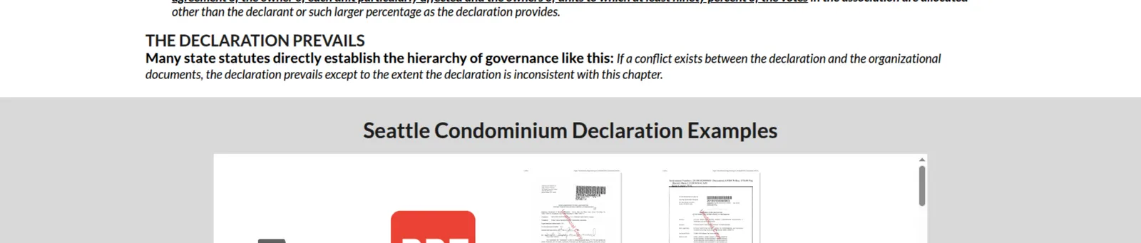 Seattle Condominium Declaration Examples