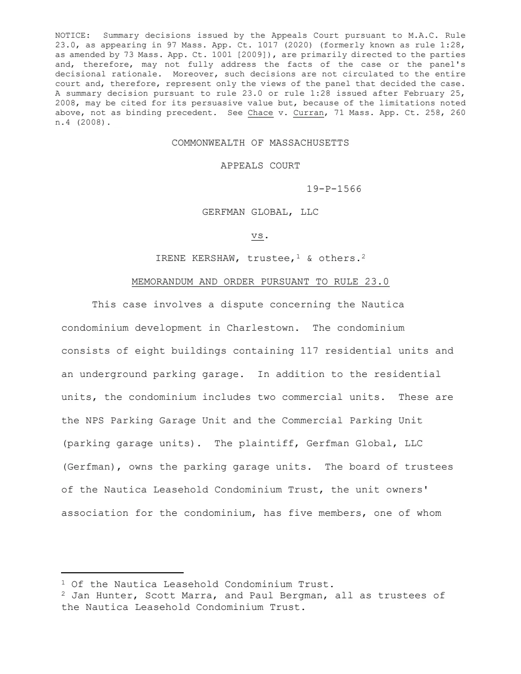 Gerfman Global, LLC v. Kershaw, 99 Mass. App. Ct.1103 (Mass. App. Ct. Dec. 14, 2020)