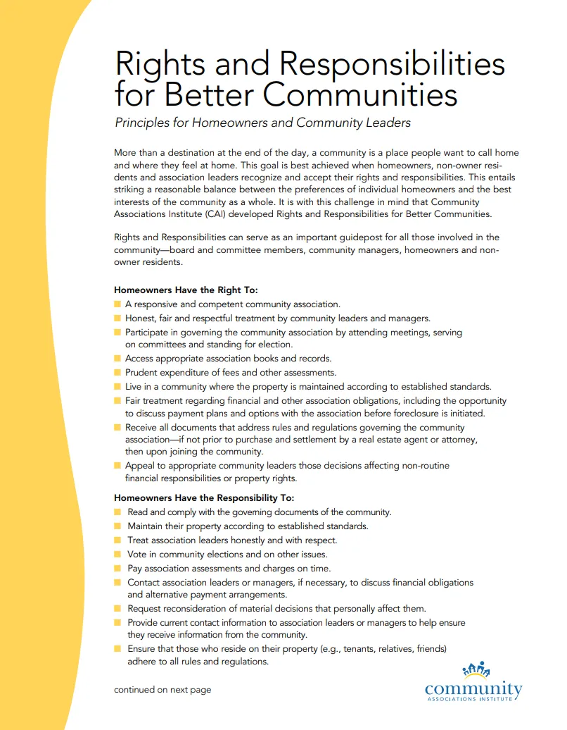 CAI Rights and Responsibilities for Better Communities